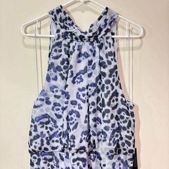 Adrianna Papell Purple Animal Print Midi Halter Tie Dress Womes 14 Wedding Party - Picture 6 of 16